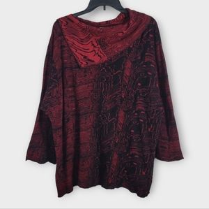 ONA New York Toyko Size Medium/Large Red & Black Art to Wear Lagenlook Sweater